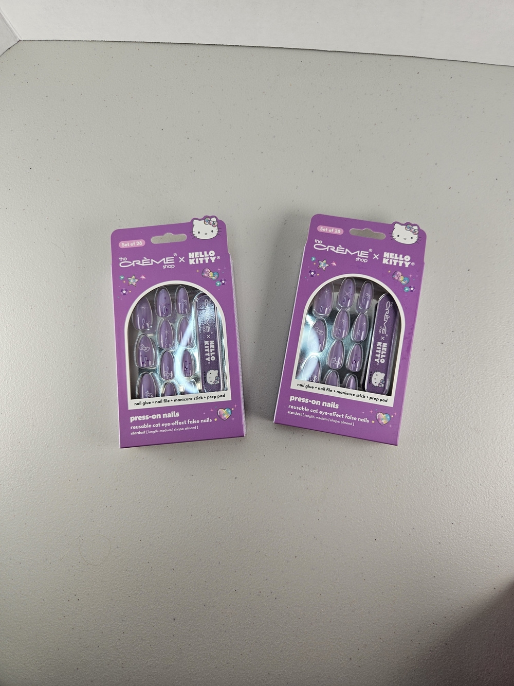 2 Sets Of Press-On Nails Hello Kitty Purple Reusable Nail Set